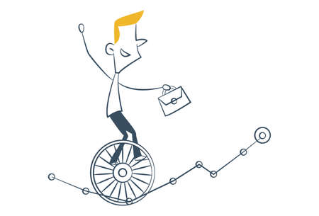 Vector cartoon illustration. Line man is cycling. Isolated on white background.のイラスト素材