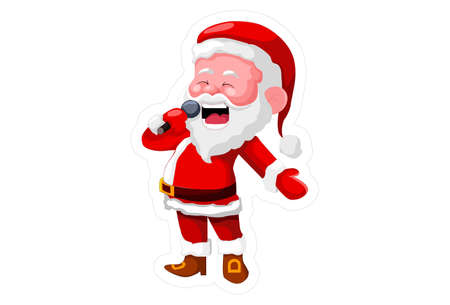 Vector cartoon illustration of Santa Claus is holding a mike and singing songs. Isolated on white background.のイラスト素材