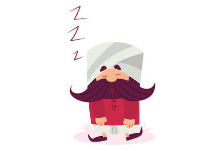 Vector cartoon illustration. Mustache man is sleeping. Isolated on white background.のイラスト素材