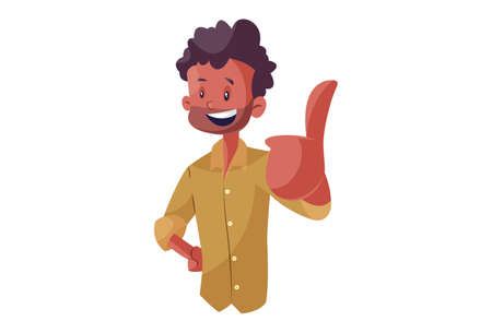 Vector graphic illustration. Indian vendor is showing thumbs up. Individually on white background.