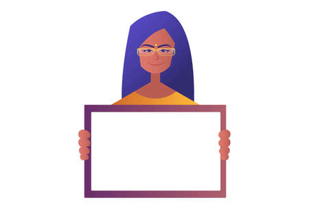 Vector graphic illustration. Business woman is holding a whiteboard. Individually on white...