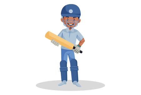 Vector graphic illustration of a boy wearing a helmet and holding a cricket bat in hand....
