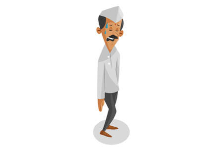 Vector graphic illustration. Indian dabbawala is tired. Individually on a white background.のイラスト素材