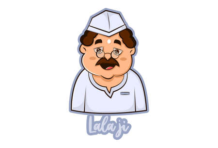 Vector graphic illustration of an Indian shopkeeper. Lala Ji Hindi text translation - shopkeeper. Individually on a white background.のイラスト素材