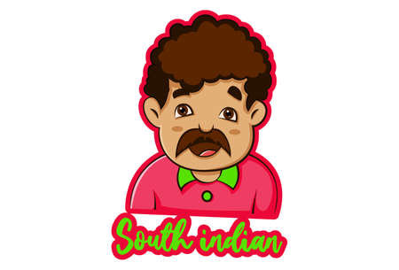 Vector graphic illustration of a south Indian man. Lettering text - South Indian. Individually on a white background.のイラスト素材