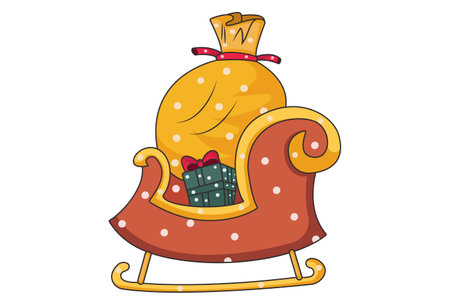 Vector cartoon illustration. Christmas gifts on the sleigh. Isolated on white background.のイラスト素材