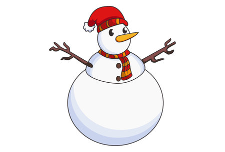 Vector cartoon illustration of snowman wearing red cap and muffler. isolated on white background.のイラスト素材