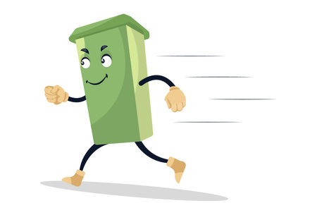 Vector graphic illustration. Dustbin running fast. Individually on white background.のイラスト素材