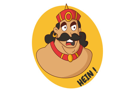 Vector cartoon illustration of King. Hein Hindi text translation - Huh. Isolated on white background.のイラスト素材