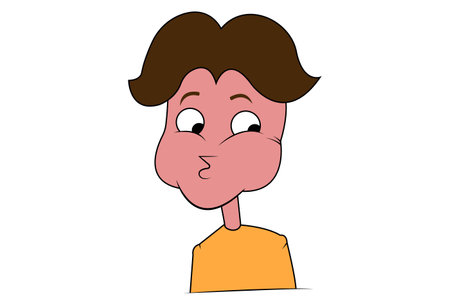 Vector cartoon illustration. Boy is whistling. Isolated on white background.のイラスト素材