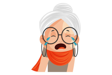 Vector graphic illustration. Grandmother is crying. Individually on a white background.のイラスト素材