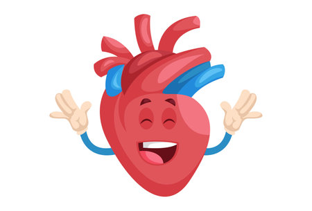 Vector graphic illustration. Heart character with smiling face. Individually on a white background.のイラスト素材