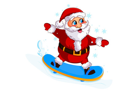 Vector cartoon illustration of Santa Claus on the skateboard. Isolated on white background.のイラスト素材