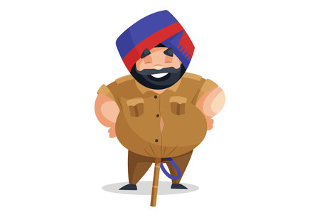 Vector graphic illustration. Police man is standing. Individually on a white background.のイラスト素材