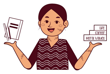 Vector cartoon illustration of a lady teacher. Isolated on white background.のイラスト素材