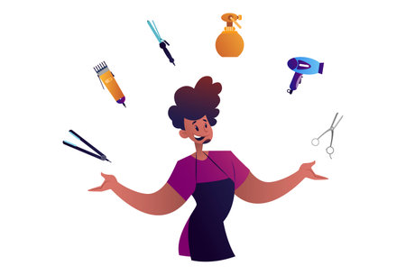 Vector graphic illustration. Salon man is with his equipment. Individually on a white background.のイラスト素材