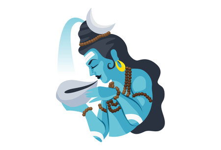 Vector graphic illustration. Lord Shiva is swallowing poison. Individually on a white background.のイラスト素材