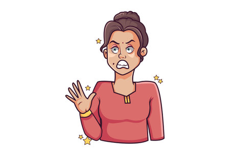 Vector cartoon illustration of a woman is angry. Isolated on white background.のイラスト素材