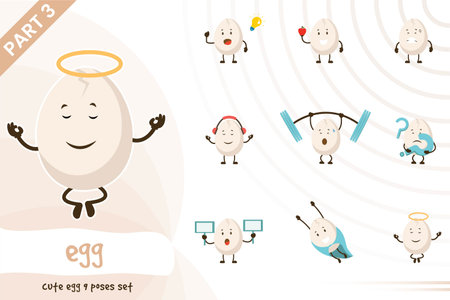 Cartoon egg poses set. Vector illustration. Isolated on white background.のイラスト素材