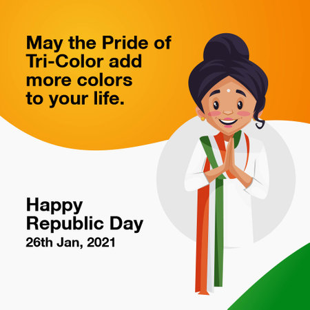 Indian girl doing greet. Happy republic day banner design. Vector cartoon illustration.のイラスト素材