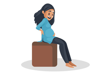 Vector graphic illustration. Pregnant woman is sitting on the couch. Individually on a white background.のイラスト素材