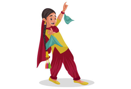 Vector graphic illustration. Punjabi girl is doing dance. Individually on white background.のイラスト素材
