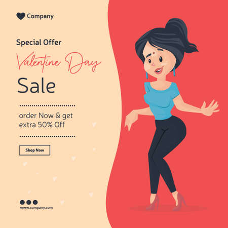 Valentine day special offer sale banner design with girl. Vector graphic illustration.のイラスト素材
