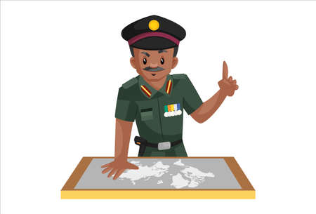 Army man is with a map. Vector graphic illustration. Individually on a white background.のイラスト素材