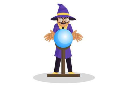 Astrologer is watching a crystal ball. Vector graphic illustration.  Individually on white background.のイラスト素材