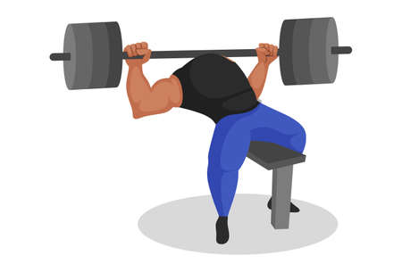 Vector graphic illustration. Body builder is picking up dumbbells with both hands. Individually on a white background.のイラスト素材