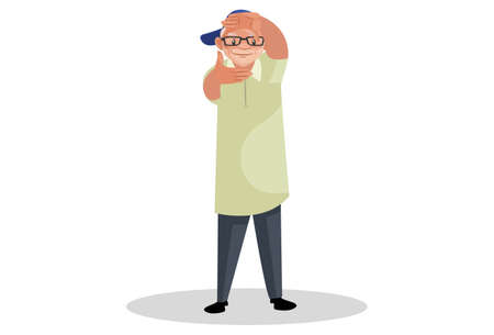 Vector graphic illustration. Movie director is framing picture with his hands. Individual on a white background.のイラスト素材