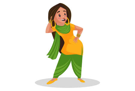 Vector graphic illustration. Punjabi girl is dancing. Individually on white background.のイラスト素材