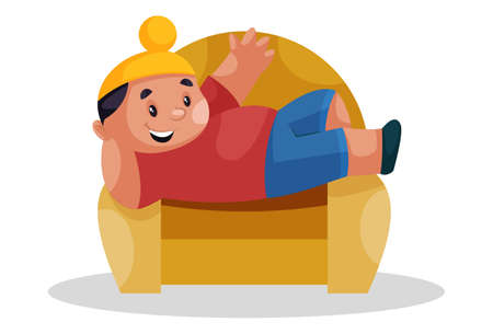 Vector graphic illustration. Punjabi boy is lying down on a sofa. Individually on a white background.のイラスト素材
