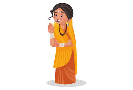 Vector graphic illustration. Indian priestess is giving blessings. Individually on white background.のイラスト素材