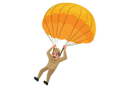 Vector graphic illustration. Postman is flying with a parachute. Individually on white background.のイラスト素材