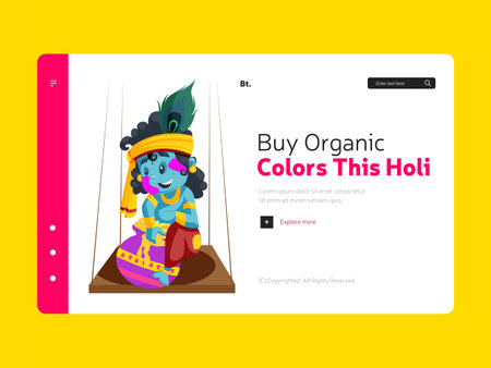 Landing page of buy organic colors this holi. Vector cartoon illustration.のイラスト素材