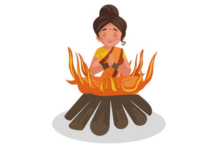 Vector graphic illustration. Goddess Sita is in the fire. Individually on white background.のイラスト素材