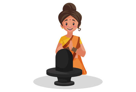 Vector graphic illustration. Goddess Sita is worshiping Lord Shiva. Individually on white background.のイラスト素材