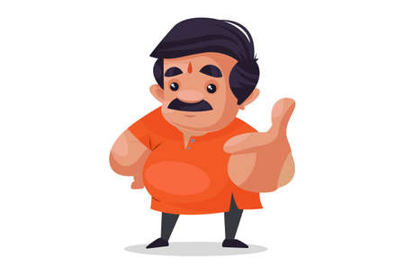 Shopkeeper is showing thumbs up. Vector graphic illustration. Individually on a white background.のイラスト素材