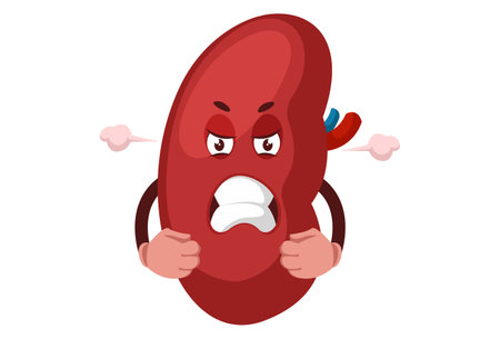 Kidney is angry. Vector graphic illustration. Individually on white background.のイラスト素材