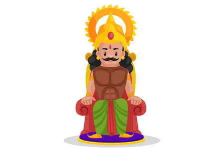 Arjuna is sitting on the throne. Vector graphic illustration. Individually on white background.のイラスト素材