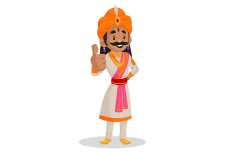 Vector graphic illustration. Samrat Ashok is showing thumbs up. Individually on a white background.のイラスト素材