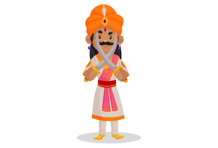 Vector graphic illustration. Samrat Ashok is holding the sword in both hands. Individually on a white background.のイラスト素材