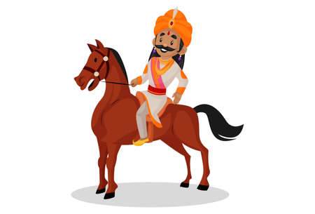 Vector graphic illustration. Samrat Ashok is sitting on the horse and smiling. Individually on a white background.のイラスト素材