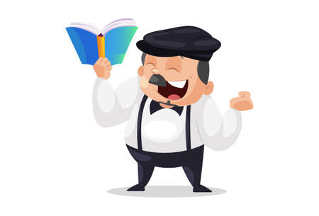 Principal is happy and holding book in hand. Vector graphic illustration. Individually on a white background.のイラスト素材