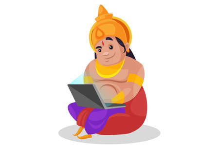 Bhima is working on a laptop. Vector graphic illustration. Individually on a white background.のイラスト素材