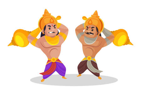 Bhima is fighting with Duryodhana in the war. Vector graphic illustration. Individually on a white background.のイラスト素材