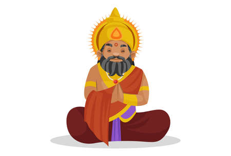 King Dhritarashtra is sitting and doing worship with greet hands. Vector graphic illustration. Individually on a white background.のイラスト素材