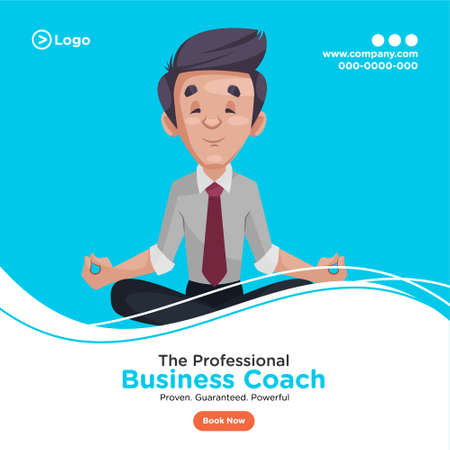 Professional business coach banner design. Businessman is doing meditation. Vector graphic illustration.のイラスト素材