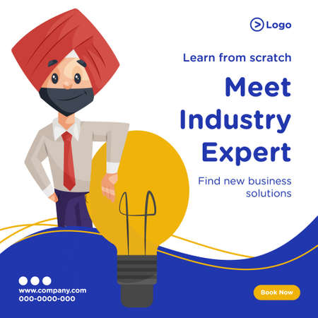 Banner design of meet industry expert. Businessman with idea bulb. Vector graphic illustration.のイラスト素材